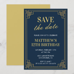 Elegant 12th birthday invitation Boy Save the date