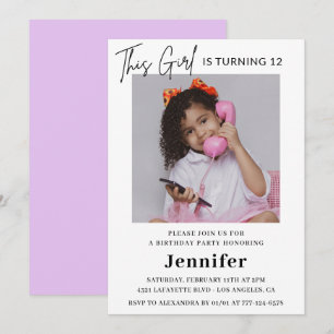Elegant 12th birthday invitation Photo Girl Modern