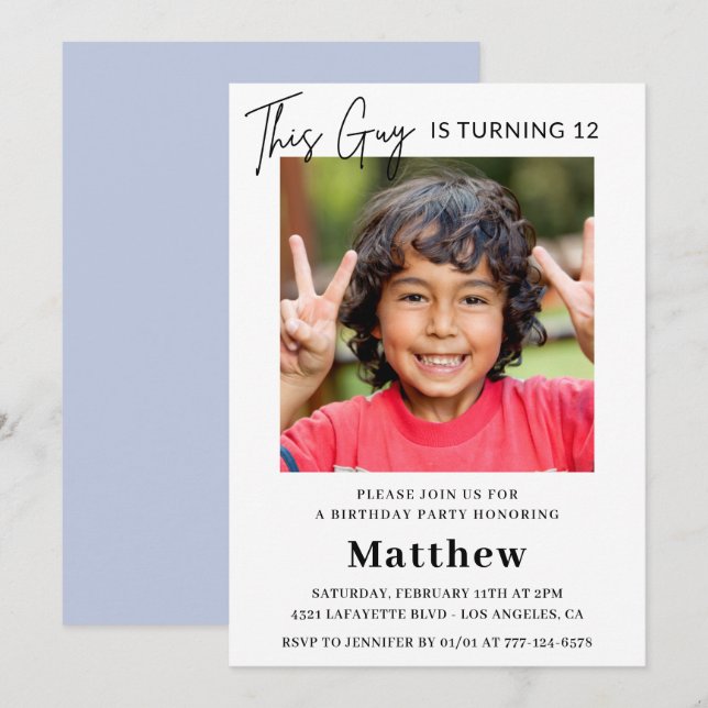 Elegant 12th birthday invitations Boy Photo (Front/Back)