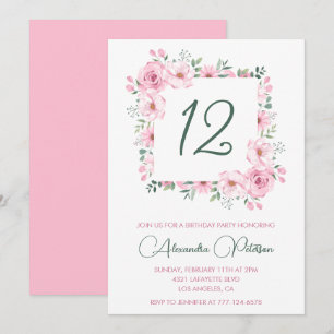 Elegant 12th birthday invitations Floral  Pink