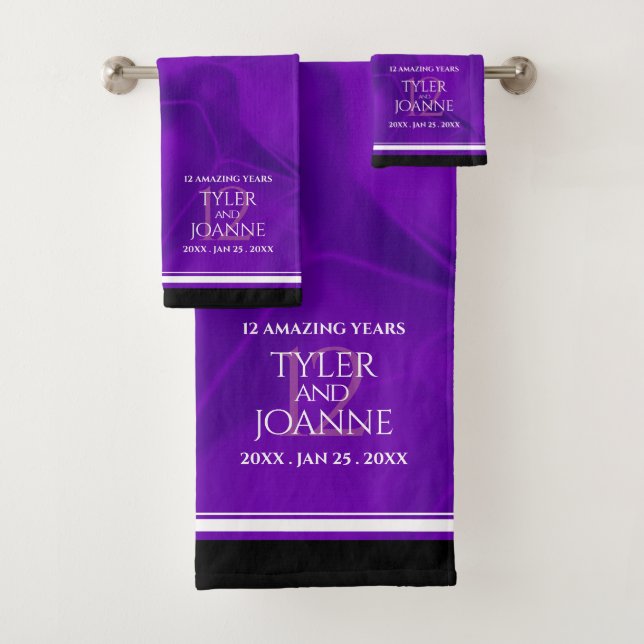 Elegant 12th Silk Wedding Anniversary Bath Towel Set (Insitu)