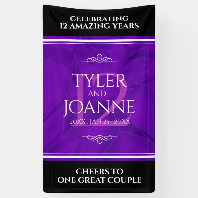 Elegant 12th Silk Wedding Anniversary Celebration Banner (Vertical)