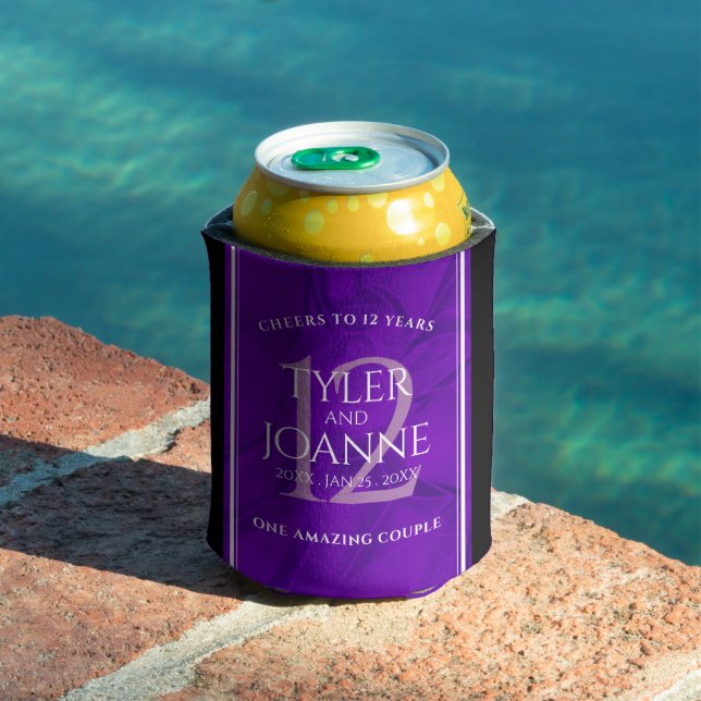 Elegant 12th Silk Wedding Anniversary Celebration Can Cooler (In Situ Pool)