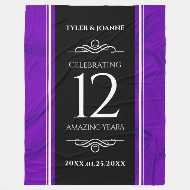 Elegant 12th Silk Wedding Anniversary Celebration Fleece Blanket (Front)