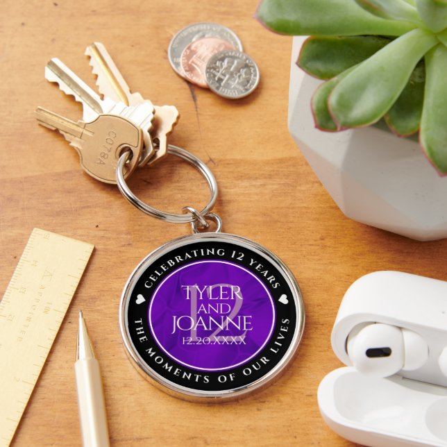 Elegant 12th Silk Wedding Anniversary Celebration Keychain (Desk)