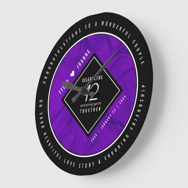 Elegant 12th Silk Wedding Anniversary Celebration Large Clock (Angle)