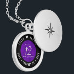 Elegant 12th Silk Wedding Anniversary Celebration Locket Necklace<br><div class="desc">Commemorate the 12th wedding anniversary with this elegant locket! Elegant white serif and sans serif lettering on a luxurious purple silk background add a memorable touch for this special occasion and milestone. Customize with the happy couple's names, and dates for their silk anniversary. Design © W.H. Sim, All Rights Reserved....</div>