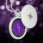 Elegant 12th Silk Wedding Anniversary Celebration Locket Necklace<br><div class="desc">Celebrate the 12th wedding anniversary with this commemorative locket! Elegant white lettering on a luxurious purple silk background add a memorable touch for this special occasion and milestone. Customize with couple's initials,  a special message,  and dates for their silk anniversary.

Design © W.H. Sim. See more at zazzle.com/expressionsoccasions</div>