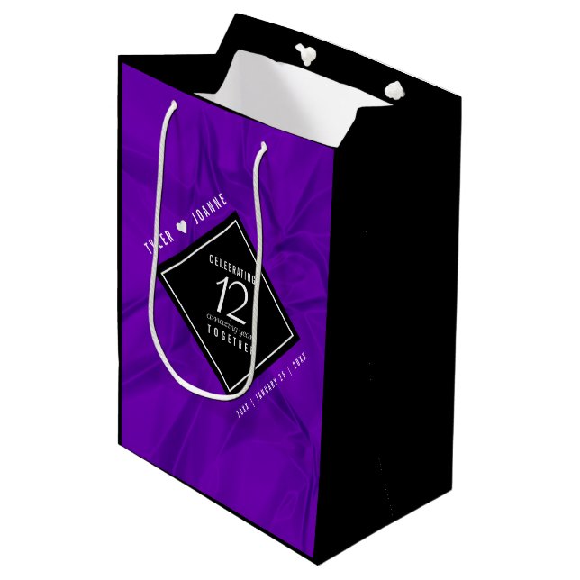 Elegant 12th Silk Wedding Anniversary Celebration Medium Gift Bag (Front Angled)
