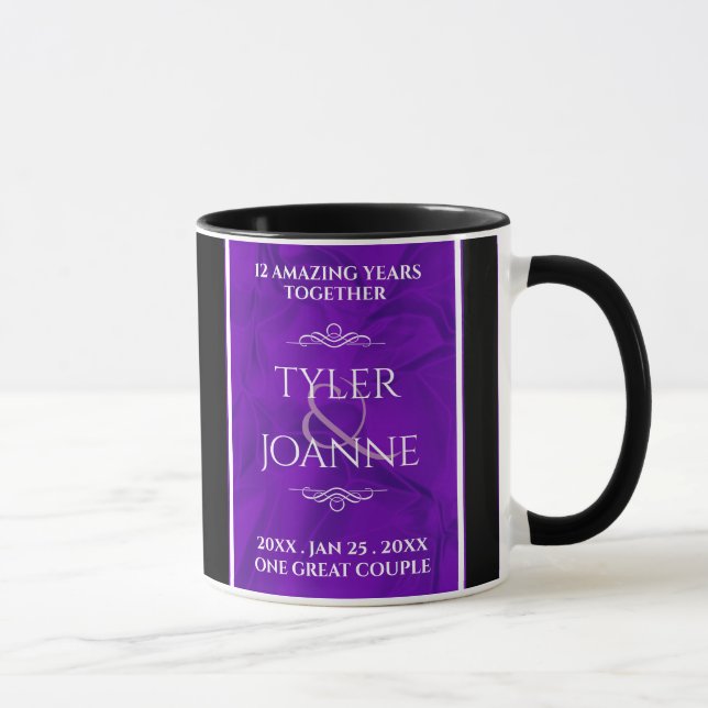 Elegant 12th Silk Wedding Anniversary Celebration Mug (Right)