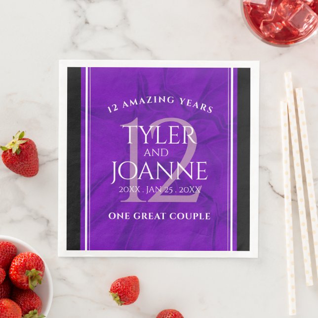 Elegant 12th Silk Wedding Anniversary Celebration Napkin (Insitu)