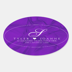 Elegant 12th Silk Wedding Anniversary Celebration Oval Sticker