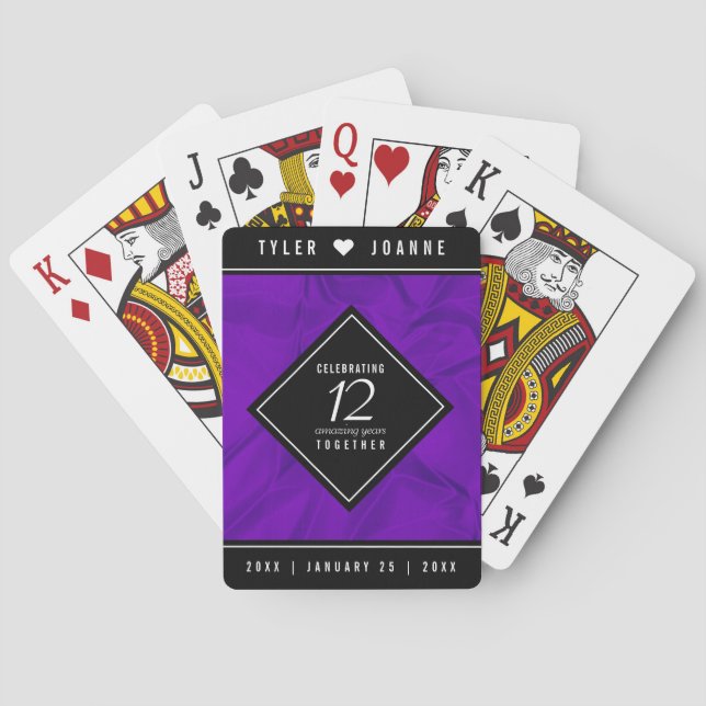 Elegant 12th Silk Wedding Anniversary Celebration Playing Cards (Back)