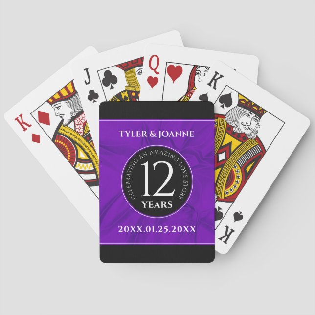 Elegant 12th Silk Wedding Anniversary Celebration Playing Cards (Back)