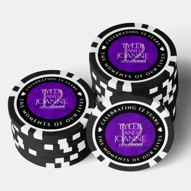 Elegant 12th Silk Wedding Anniversary Celebration Poker Chips (Stack)