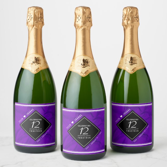 Elegant 12th Silk Wedding Anniversary Celebration Sparkling Wine Label (Bottles)