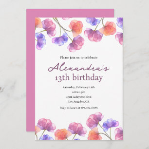 Elegant 13th birthday invitations Floral Chic