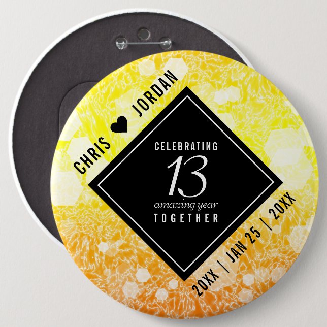 Elegant 13th Citrine Wedding Anniversary 6 Inch Round Button (Front & Back)