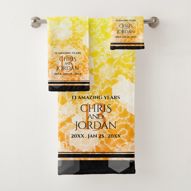 Elegant 13th Citrine Wedding Anniversary Bath Towel Set (Insitu)