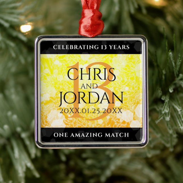 Elegant 13th Citrine Wedding Anniversary Metal Ornament (Tree)