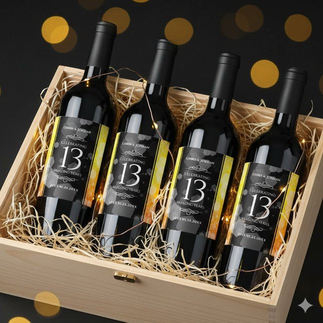 Elegant 13th Citrine Wedding Anniversary Wine Label (13th Citrine Wedding Anniversary Wine/Liquor Drink Labels Cover Photo)