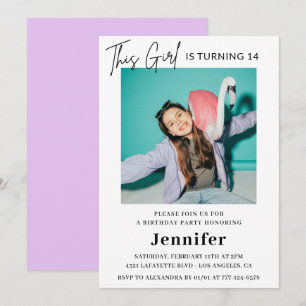 Elegant 14th birthday invitation Photo Girl Modern
