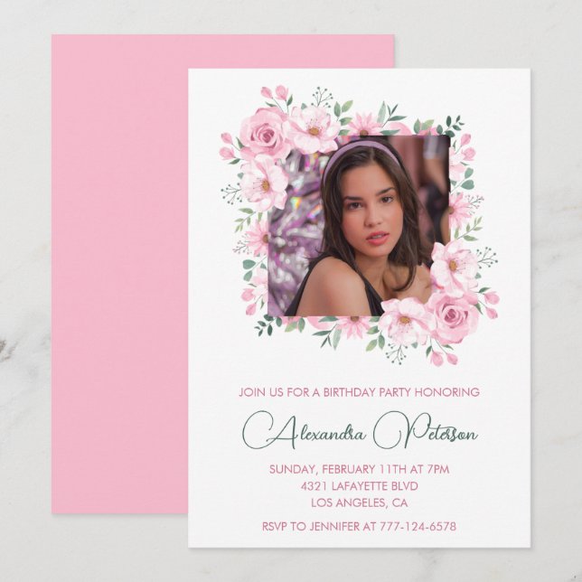 Elegant 14th birthday invitations Photo Boho  (Front/Back)