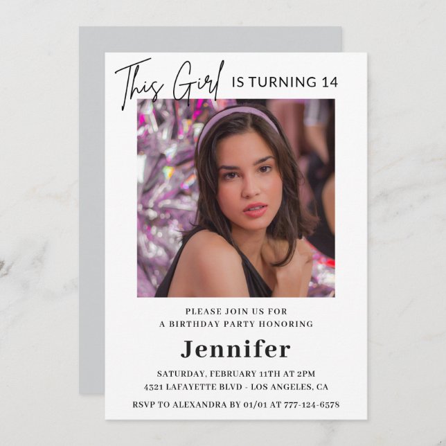 Elegant 14th birthday invitations Photo Modern (Front/Back)