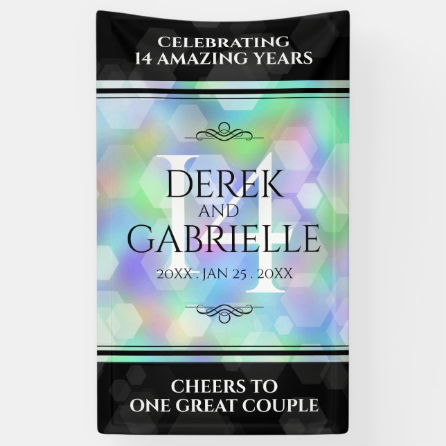 Elegant 14th Opal Wedding Anniversary Celebration Banner (Vertical)