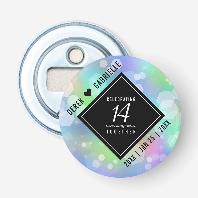 Elegant 14th Opal Wedding Anniversary Celebration Bottle Opener (Front)