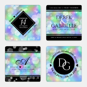 Elegant 14th Opal Wedding Anniversary Celebration Coaster Set