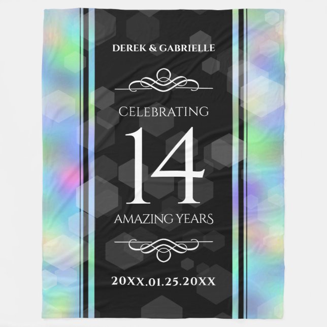 Elegant 14th Opal Wedding Anniversary Celebration Fleece Blanket (Front)