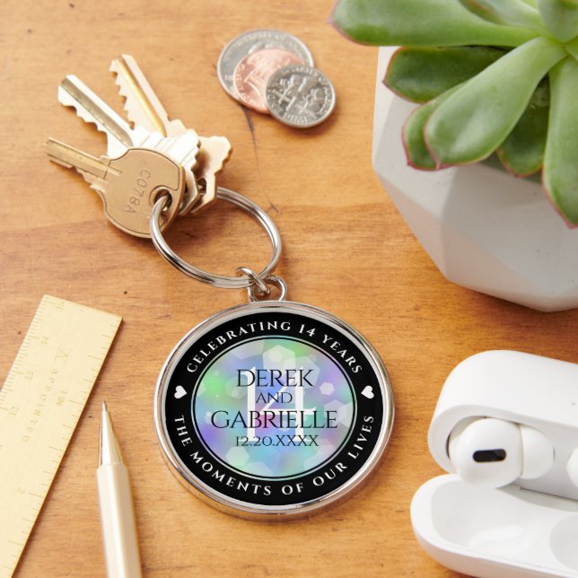 Elegant 14th Opal Wedding Anniversary Celebration Keychain (Desk)