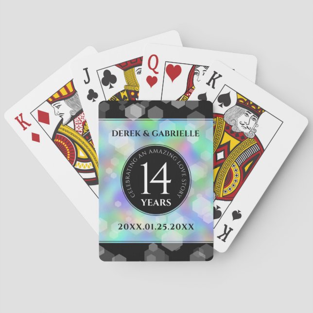 Elegant 14th Opal Wedding Anniversary Celebration Playing Cards (Back)