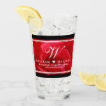 Elegant 15th 26th 36th Rose Wedding Anniversary Glass<br><div class="desc">Make the 15th, 26th, or 36th wedding anniversary an unforgettable celebration with this commemorative pint glass. Elegant white serif and script lettering on a romantic red rose background edged by black and white bars add a memorable touch for this special occasion and (extraordinary) milestone. Customize with the happy couple's names,...</div>