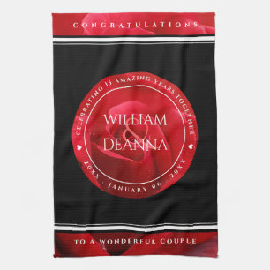 Elegant 15th 26th 36th Rose Wedding Anniversary Kitchen Towel