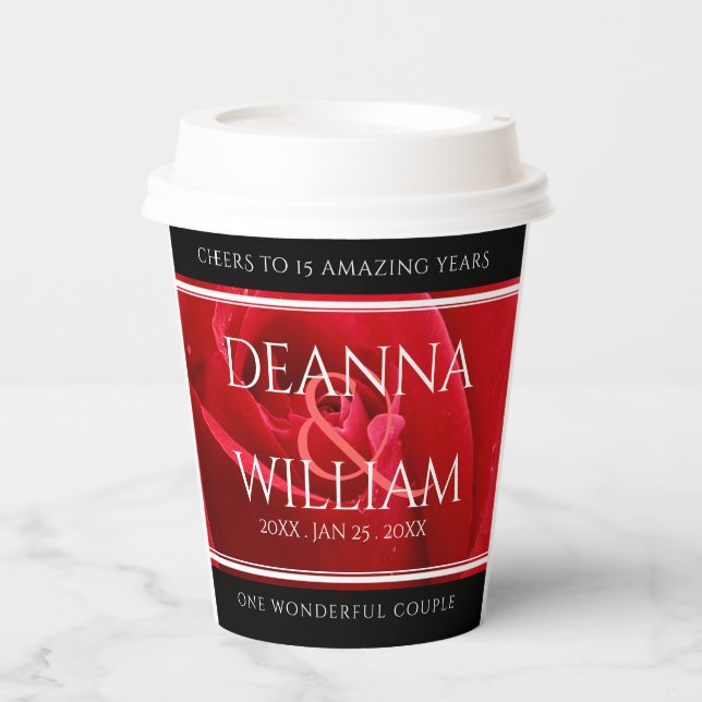 Elegant 15th 26th 36th Rose Wedding Anniversary Paper Cups (Front)