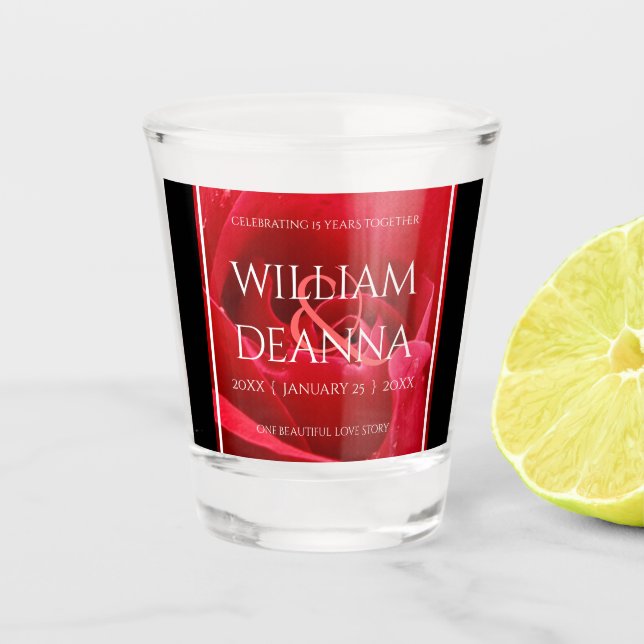 Elegant 15th 26th 36th Rose Wedding Anniversary Shot Glass (Front)