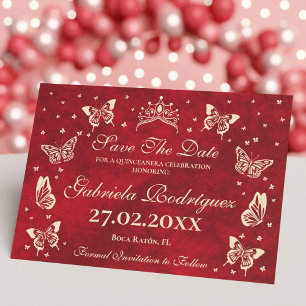 Elegant 15th Birthday XV Años Gold Red Quinceañera Save The Date