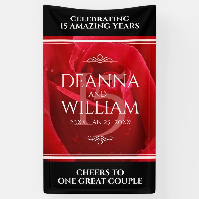Elegant 15th Rose Wedding Anniversary Celebration Banner (Vertical)