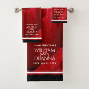 Elegant 15th Rose Wedding Anniversary Celebration Bath Towel Set