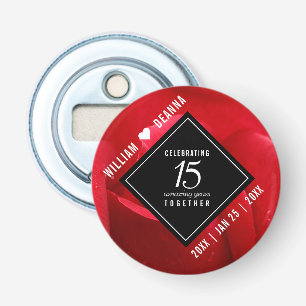 Elegant 15th Rose Wedding Anniversary Celebration Bottle Opener