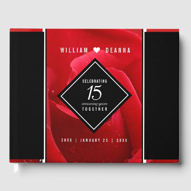 Elegant 15th Rose Wedding Anniversary Celebration Guest Book (Front)