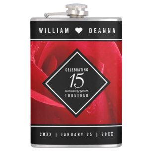 Elegant 15th Rose Wedding Anniversary Celebration Hip Flask
