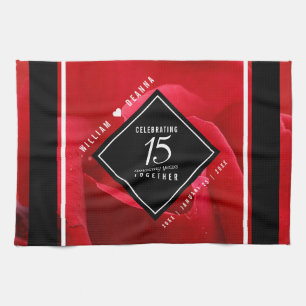 Elegant 15th Rose Wedding Anniversary Celebration Kitchen Towel