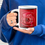 Elegant 15th Rose Wedding Anniversary Celebration Large Coffee Mug<br><div class="desc">Celebrate the 15th rose wedding anniversary with a couple of these stylish giant coffee mugs! Elegant lettering on a romantic red rose background add a memorable touch for this special occasion and milestone. Personalize with the couple's names, dates of marriage and/or congratulatory messages. Reverse shows identical design. Design © W.H....</div>