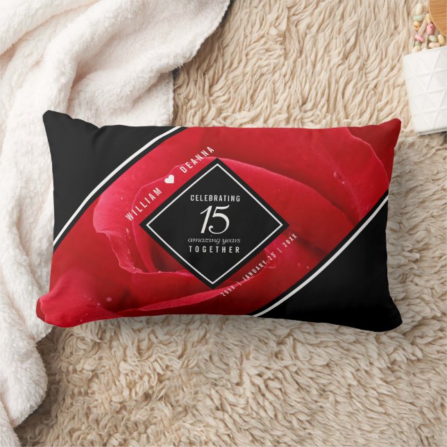 Elegant 15th Rose Wedding Anniversary Celebration Lumbar Pillow (Blanket)