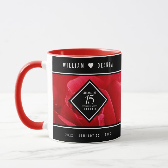Elegant 15th Rose Wedding Anniversary Celebration Mug (Left)