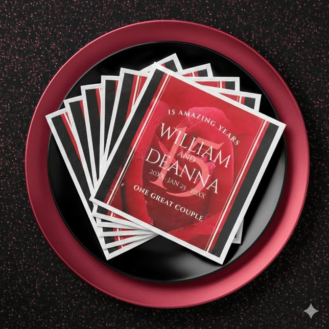 Elegant 15th Rose Wedding Anniversary Celebration Napkin (Elegant 15th Rose Wedding Anniversary Napkins Cover Photo)