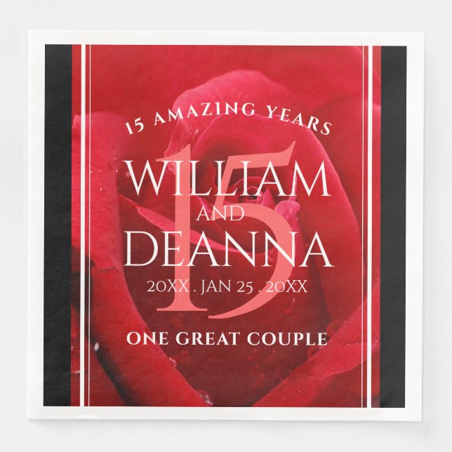 Elegant 15th Rose Wedding Anniversary Celebration Napkin (Front)